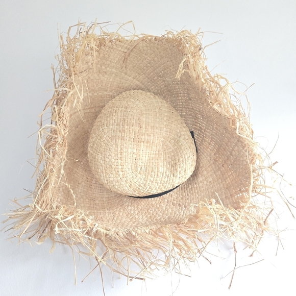 Nordstrom Brand Straw Fringe Black Trim Adjustable Hat One Size - Picture 2 of 8